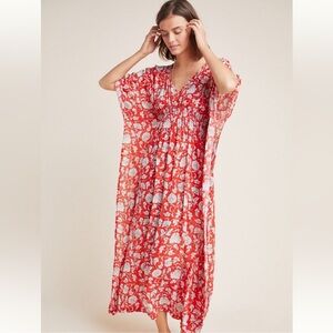 Anthropologie Rujuta Sheath Juliet Kaftan dress botanical Floral red S M